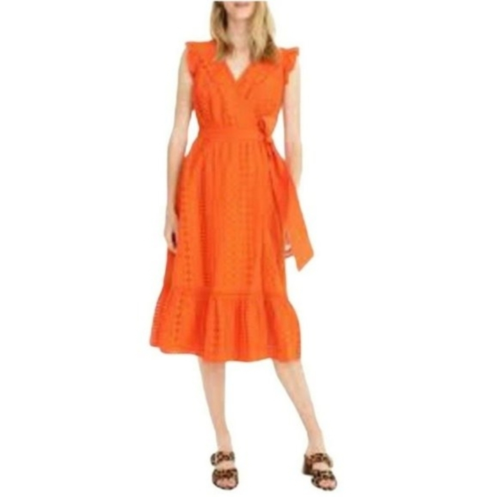 J Crew all over eyelet midi wrap dress resort orange 12 NWT Retail $138